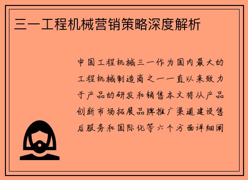 三一工程机械营销策略深度解析