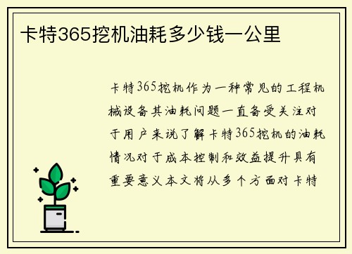 卡特365挖机油耗多少钱一公里